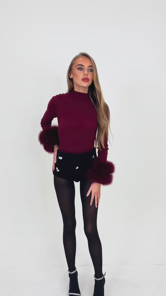 LOREN burgundy fox fur sweater  sweater