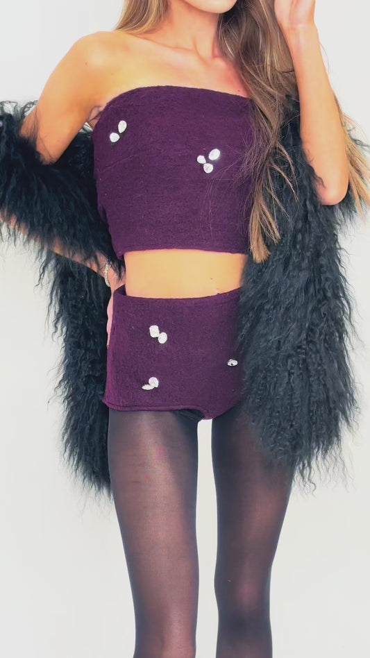 Purple embellished shorts