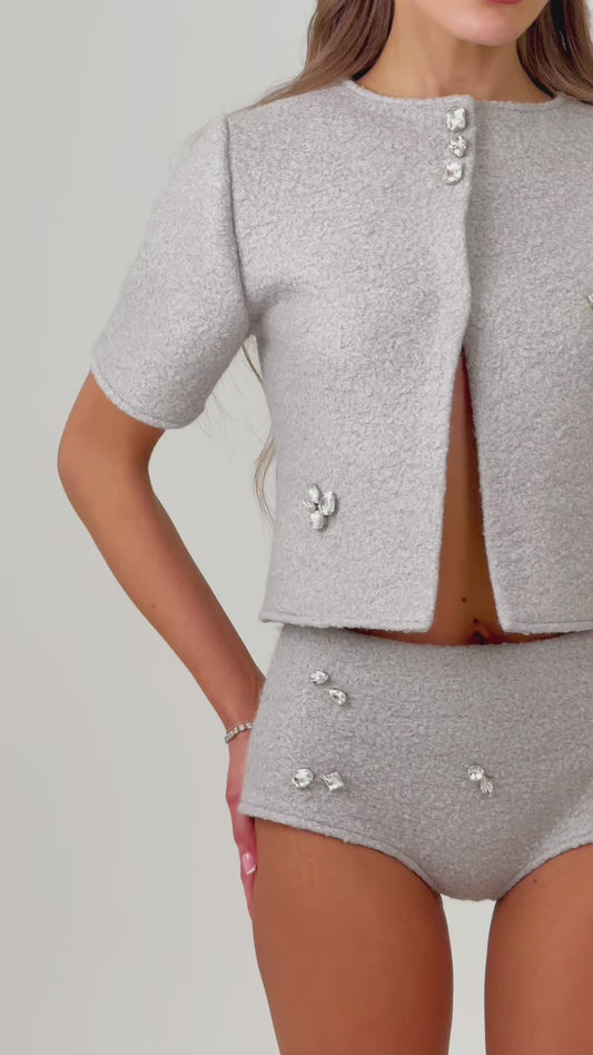 Noel wool embellished cardigan & Short Set